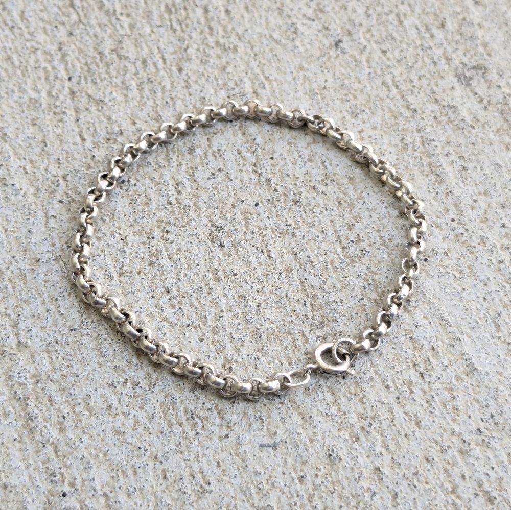 Vintage Sterling Silver Bracelet Rolo 8" Round Chain Link